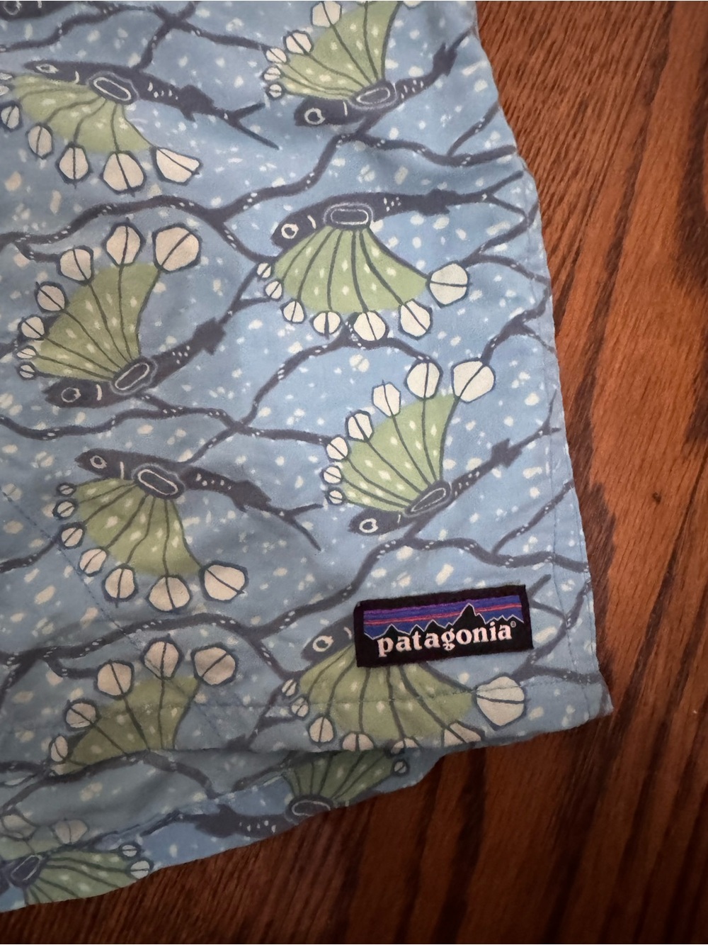 Patagonia Light Blue Floral-Print Men's Athletic Shorts - Picture 2 of 4